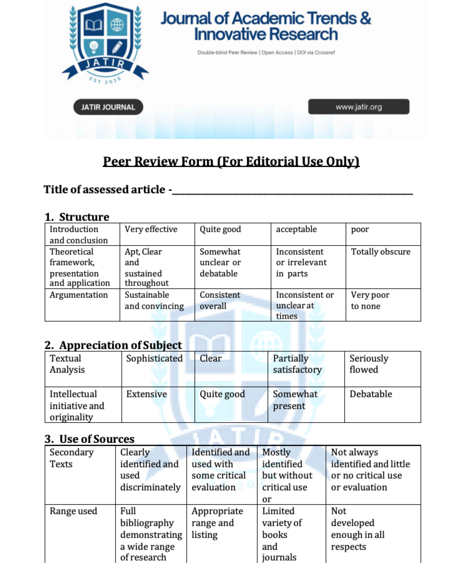 JATIR Peer Review Form